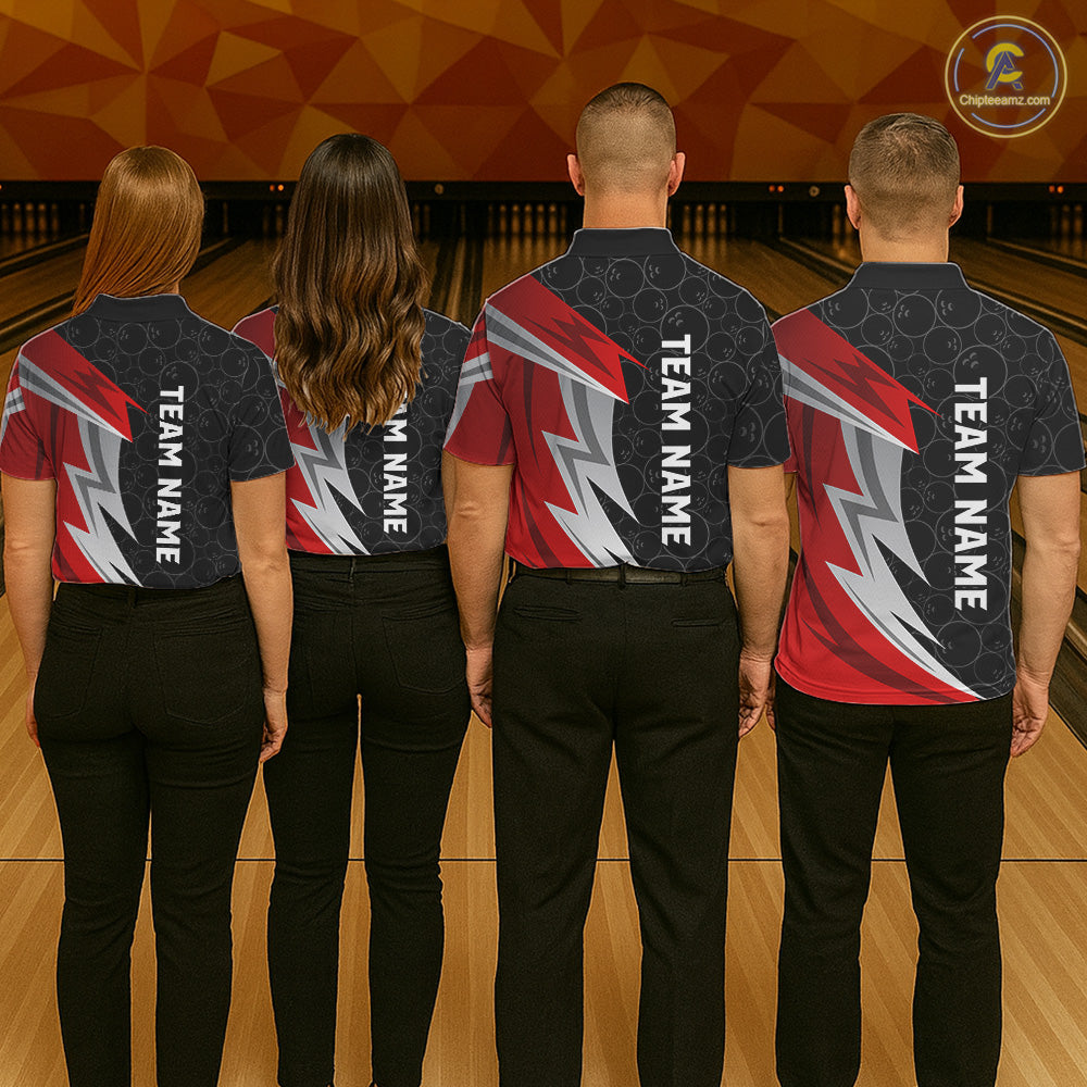 Red And Black Bowling Polo 1/4-Zip Shirt For Men Custom Name Bowling Team Jersey Bowler Gift NYN4546