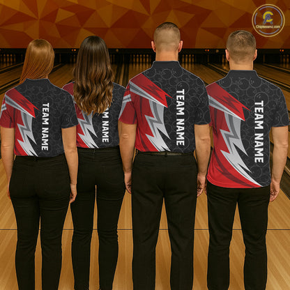 Red And Black Bowling Polo 1/4-Zip Shirt For Men Custom Name Bowling Team Jersey Bowler Gift NYN4546