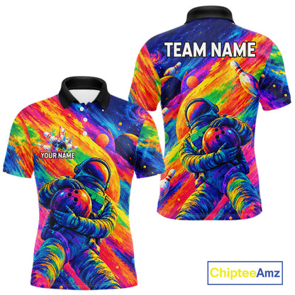 Custom Funny Astronaut Mens Bowling Polo 1/4-Zip Shirt Psychedelic Galaxy Bowler Team Jersey NYN4561
