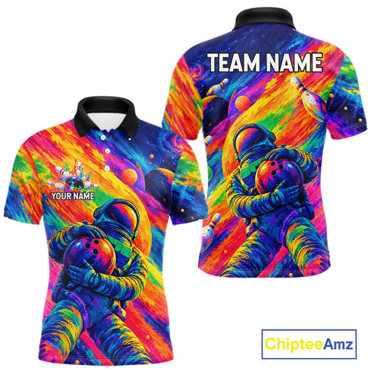 Custom Funny Astronaut Mens Bowling Polo 1/4-Zip Shirt Psychedelic Galaxy Bowler Team Jersey NYN4561