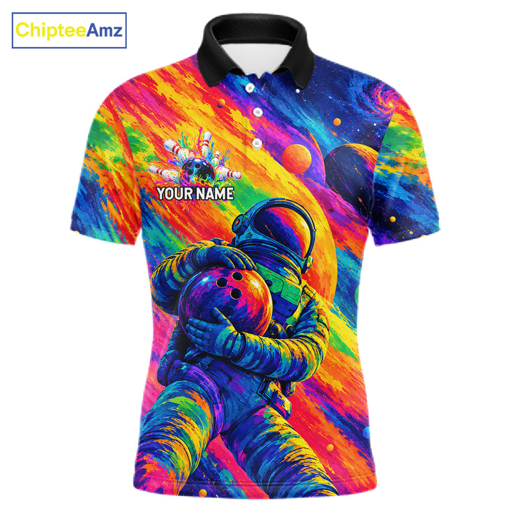Custom Funny Astronaut Mens Bowling Polo 1/4-Zip Shirt Psychedelic Galaxy Bowler Team Jersey NYN4561