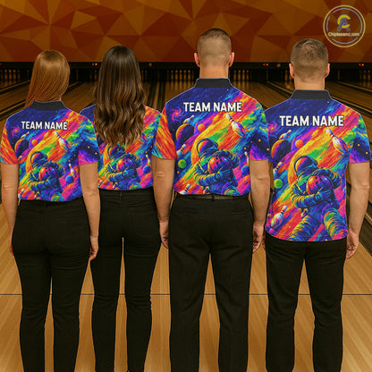 Custom Funny Astronaut Women Bowling Polo 1/4-Zip Shirt Psychedelic Galaxy Bowler Team Jersey NYN4561