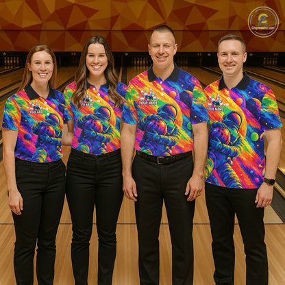 Custom Funny Astronaut Women Bowling Polo 1/4-Zip Shirt Psychedelic Galaxy Bowler Team Jersey NYN4561