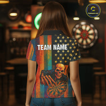 Load image into Gallery viewer, Custom Grunge Colorful US Flag Grim Reaper Dart Women Polo Jerseys Patriotic Dart Gifts NYN1722
