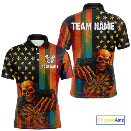 Custom Grunge Colorful US Flag Grim Reaper Dart Men Polo Jerseys Patriotic Dart Gifts NYN1722