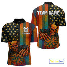 Load image into Gallery viewer, Custom Grunge Colorful US Flag Grim Reaper Dart Men Quarter-Zip Jerseys Patriotic Dart Gifts NYN1722