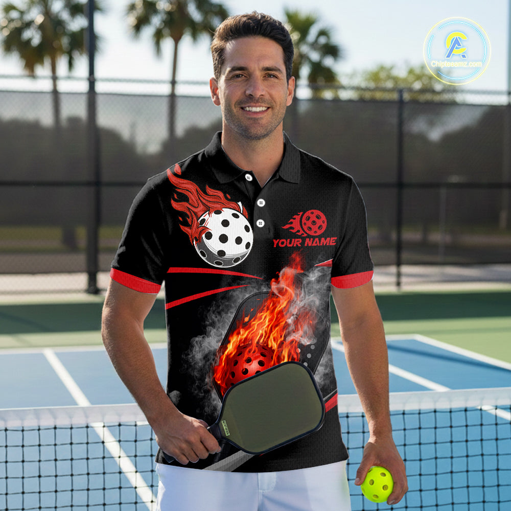 Custom Red Flaming Smoke Paddle & Ball Pickleball Jerseys Pickleball League Shirts For Men NYN2231