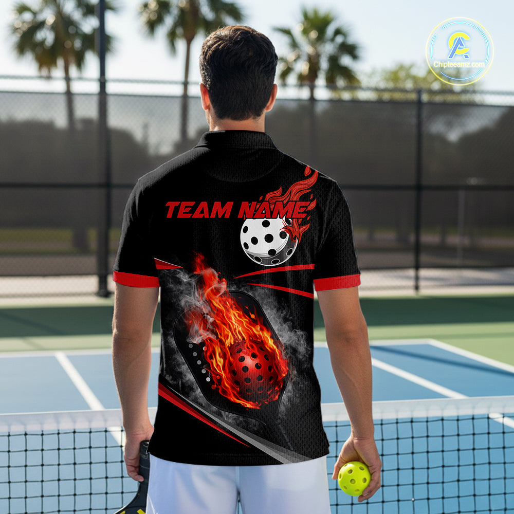 Custom Red Flaming Smoke Paddle & Ball Pickleball Jerseys Pickleball League Shirts For Men NYN2231