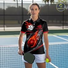 Load image into Gallery viewer, Custom Red Flaming Smoke Paddle &amp; Ball Pickleball Jerseys Pickleball League Shirts For Women NYN2231