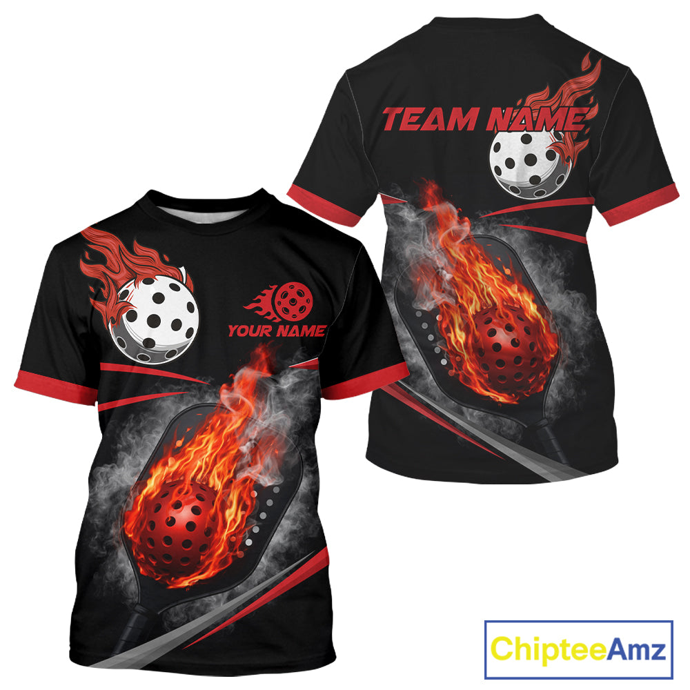 Custom Red Flaming Smoke Paddle & Ball Pickleball Jerseys Pickleball League Shirts For Men NYN2231
