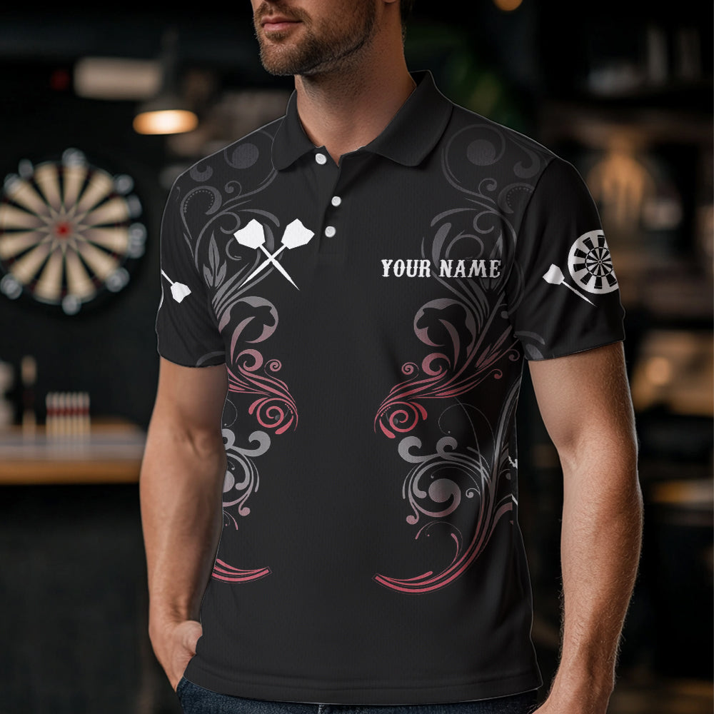 Personalized Skull Black Grunge Polo & 1/4 Zip Darts Shirt For Men, Dart Team Jerseys NYN0005