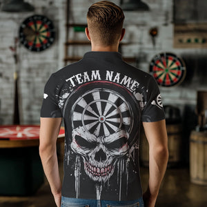 Personalized Skull Black Grunge Polo & 1/4 Zip Darts Shirt For Men, Dart Team Jerseys NYN0005