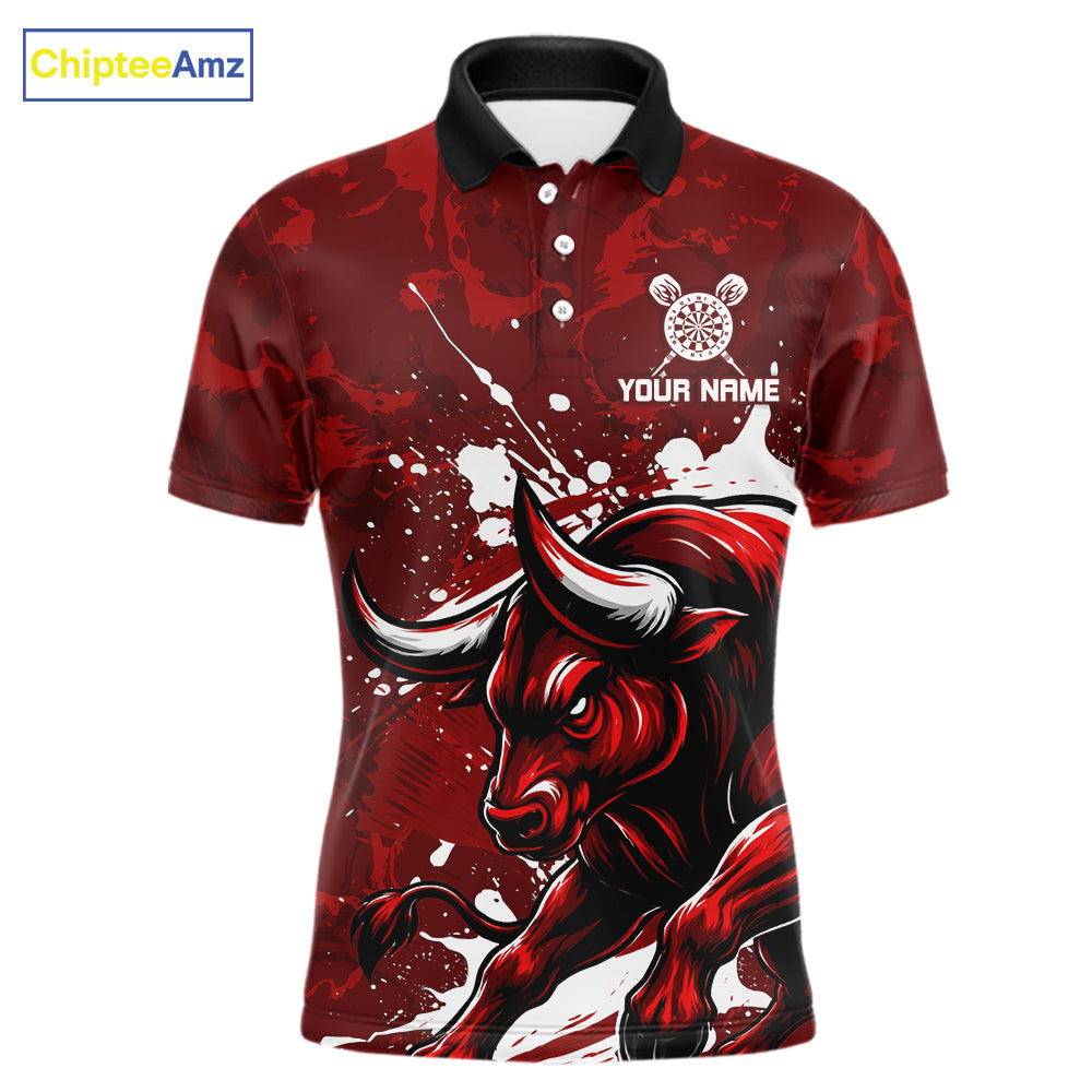 Custom White And Red Splatter Darts Polo & 1/4 Zip Shirt For Men Funny Bull Darts Team Jerseys NYN2891