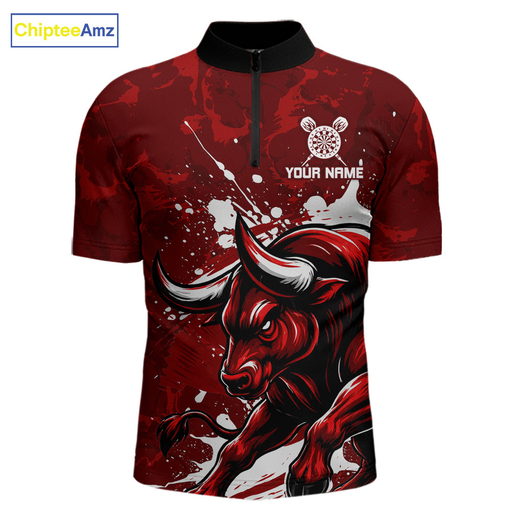Custom White And Red Splatter Darts Polo & 1/4 Zip Shirt For Men Funny Bull Darts Team Jerseys NYN2891