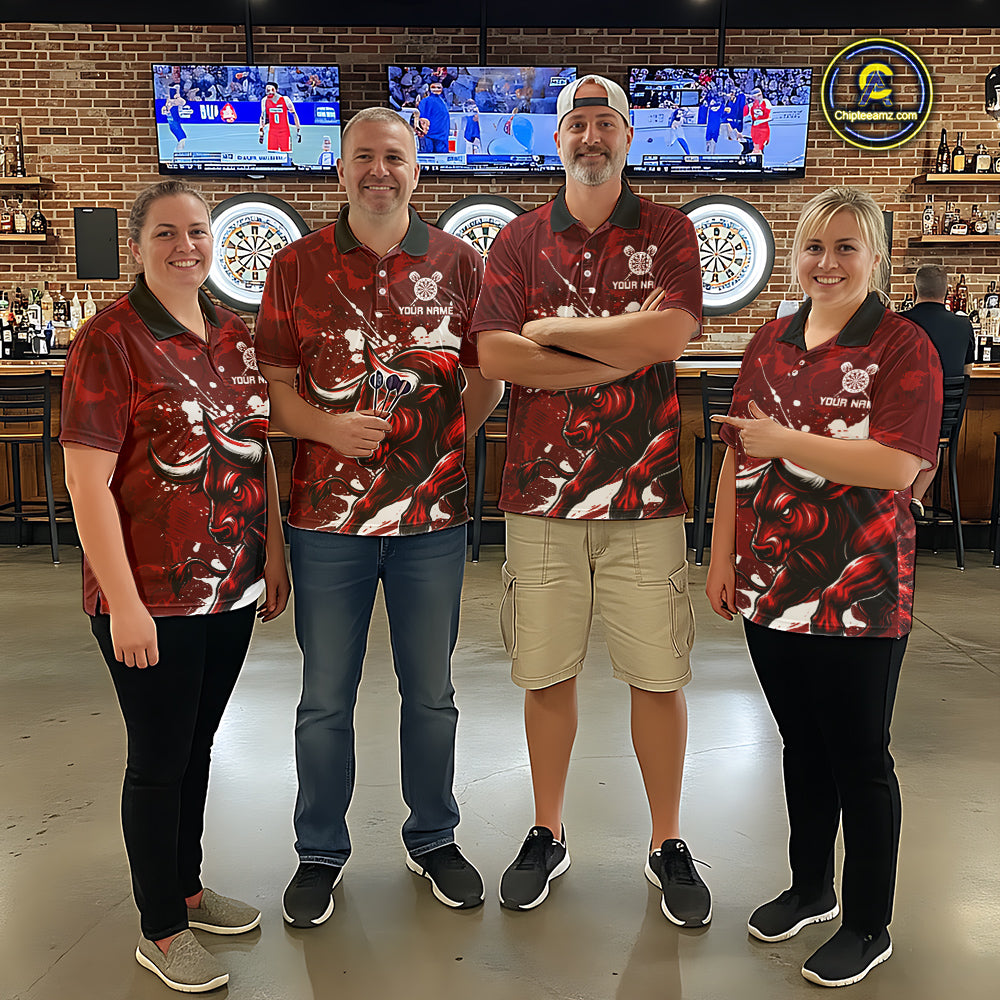Custom White And Red Splatter Darts Polo & 1/4 Zip Shirt For Men Funny Bull Darts Team Jerseys NYN2891