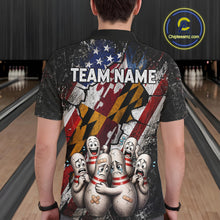 Load image into Gallery viewer, Male bowler wearing Maryland patriotic bowling jersey, custom US flag bowling shirt