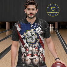 Load image into Gallery viewer, Male bowler wearing Connecticut patriotic bowling shirt, US flag bowling jersey