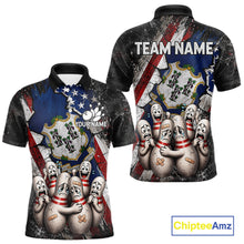 Load image into Gallery viewer, Funny Sad Pins Connecticut US Flag men's bowling polo shirt, patriotic bowling team jersey, custom bowling apparel