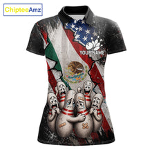 Load image into Gallery viewer, Funny Sad Pins Mexican US Flag women's bowling polo shirt, patriotic bowling jersey, personalized team apparel