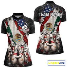 Load image into Gallery viewer, Funny Sad Pins Mexican US Flag women's bowling quarter zip shirt, custom bowling league uniform