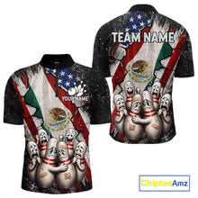 Load image into Gallery viewer, Funny Sad Pins Mexican US Flag men's bowling quarter zip shirt, custom bowling league uniform