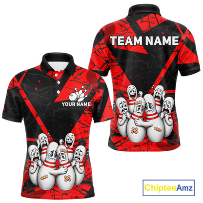 Funny Sad Bowling Pins Bowling Jersey For Men Custom Black And Red Bowling Team Shirts NYN4160
