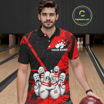 Funny Sad Bowling Pins Bowling Jersey For Men Custom Black And Red Bowling Team Shirts NYN4160