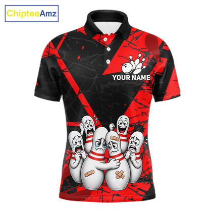 Funny Sad Bowling Pins Bowling Jersey For Men Custom Black And Red Bowling Team Shirts NYN4160