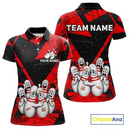 Funny Sad Bowling Pins Bowling Jersey For Women Custom Black And Red Bowling Team Shirts NYN4160