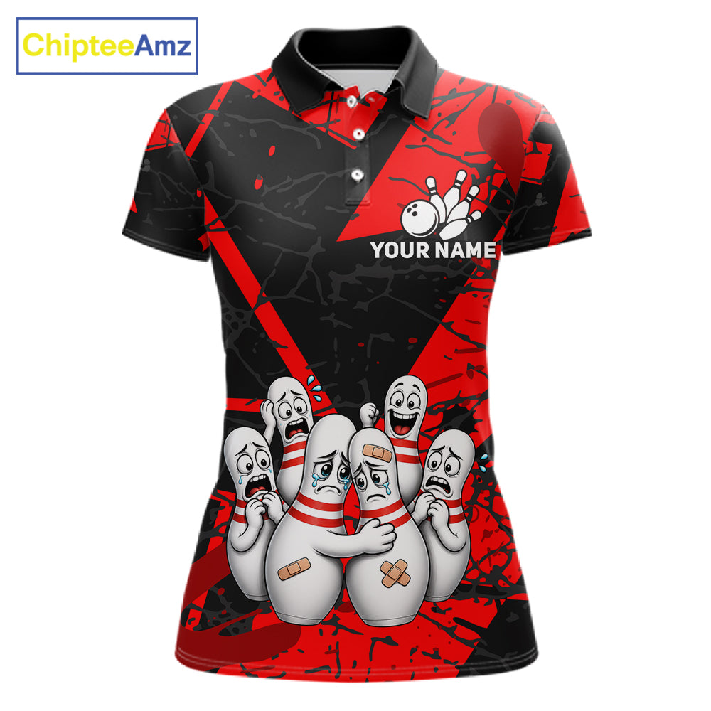 Funny Sad Bowling Pins Bowling Jersey For Women Custom Black And Red Bowling Team Shirts NYN4160