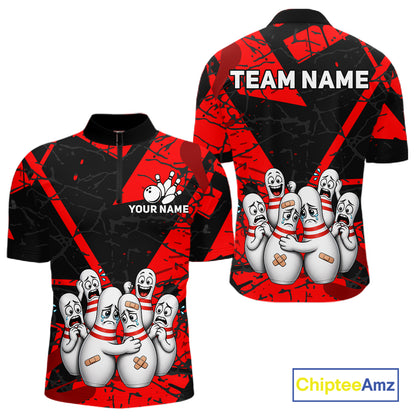 Funny Sad Bowling Pins Bowling Jersey For Men Custom Black And Red Bowling Team Shirts NYN4160