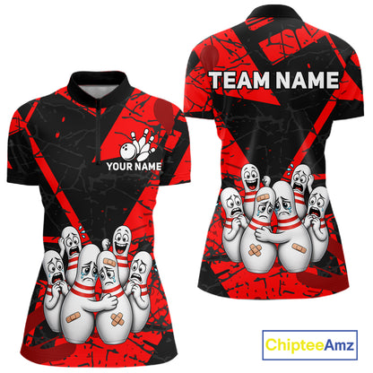 Funny Sad Bowling Pins Bowling Jersey For Women Custom Black And Red Bowling Team Shirts NYN4160