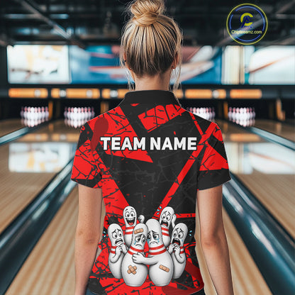 Funny Sad Bowling Pins Bowling Jersey For Women Custom Black And Red Bowling Team Shirts NYN4160