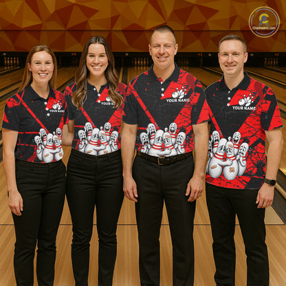 Funny Sad Bowling Pins Bowling Jersey For Men Custom Black And Red Bowling Team Shirts NYN4160