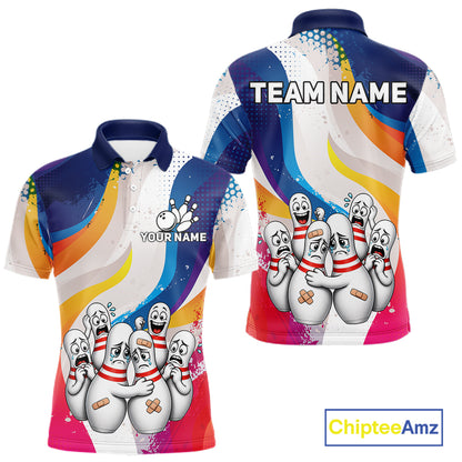Funny Sad Bowling Pins Bowling Jersey For Men Custom Colorful Grunge Bowling Team Shirts NYN4161