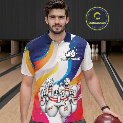 Funny Sad Bowling Pins Bowling Jersey For Men Custom Colorful Grunge Bowling Team Shirts NYN4161