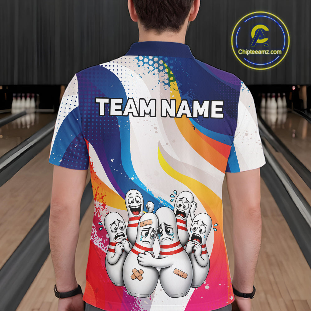 Funny Sad Bowling Pins Bowling Jersey For Men Custom Colorful Grunge Bowling Team Shirts NYN4161