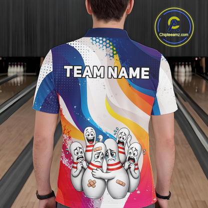 Funny Sad Bowling Pins Bowling Jersey For Men Custom Colorful Grunge Bowling Team Shirts NYN4161