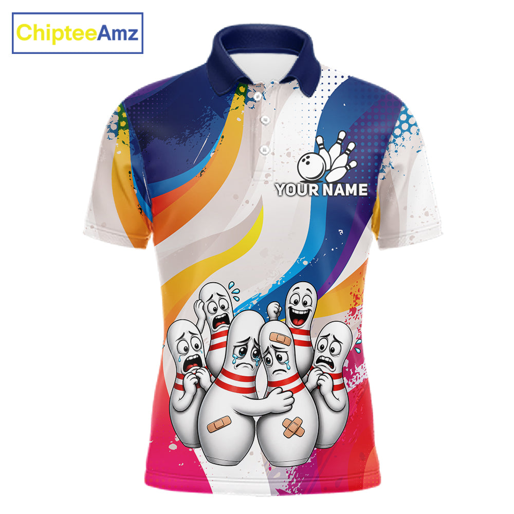 Funny Sad Bowling Pins Bowling Jersey For Men Custom Colorful Grunge Bowling Team Shirts NYN4161
