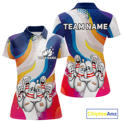 Funny Sad Bowling Pins Bowling Jersey For Women Custom Colorful Grunge Bowling Team Shirts NYN4161