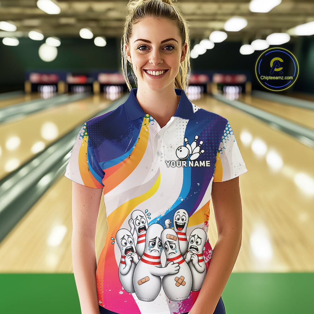 Funny Sad Bowling Pins Bowling Jersey For Women Custom Colorful Grunge Bowling Team Shirts NYN4161