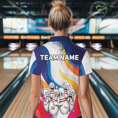 Funny Sad Bowling Pins Bowling Jersey For Women Custom Colorful Grunge Bowling Team Shirts NYN4161