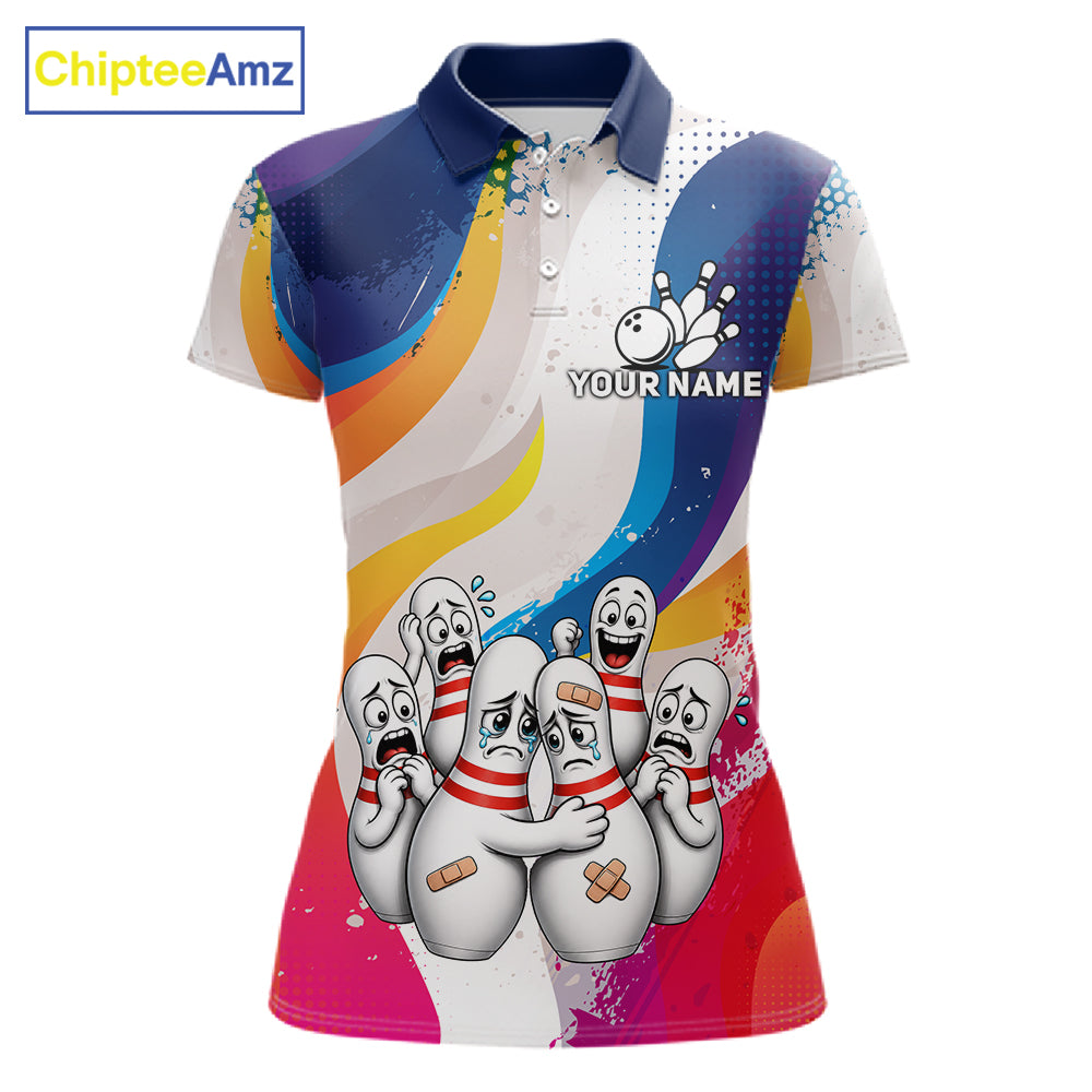Funny Sad Bowling Pins Bowling Jersey For Women Custom Colorful Grunge Bowling Team Shirts NYN4161