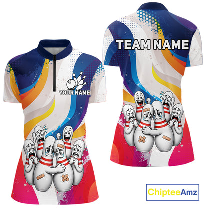 Funny Sad Bowling Pins Bowling Jersey For Women Custom Colorful Grunge Bowling Team Shirts NYN4161
