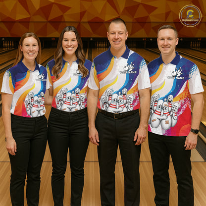 Funny Sad Bowling Pins Bowling Jersey For Men Custom Colorful Grunge Bowling Team Shirts NYN4161