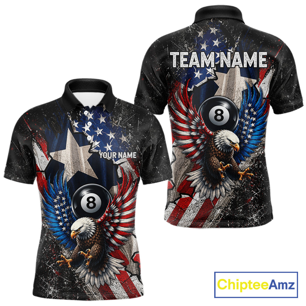 Personalized 8 Ball Eagle Billiard Shirt For Men, Patriot Texas - US Flag Pool Team Jersey NYN4162
