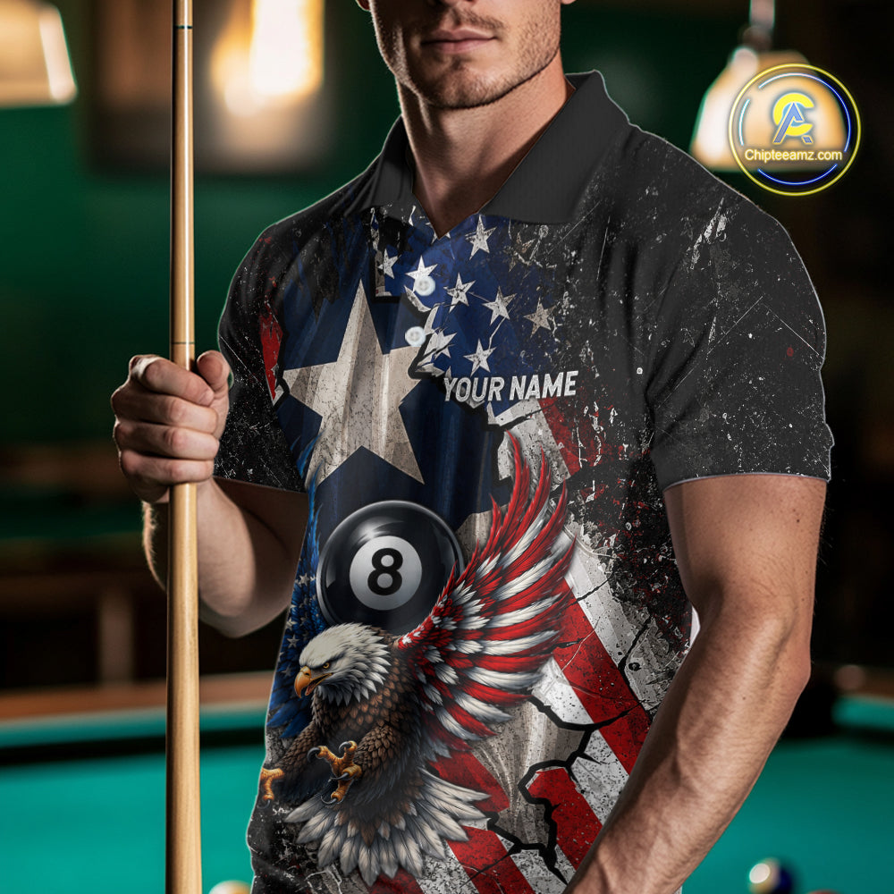 Personalized 8 Ball Eagle Billiard Shirt For Men, Patriot Texas - US Flag Pool Team Jersey NYN4162