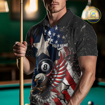 Personalized 8 Ball Eagle Billiard Shirt For Men, Patriot Texas - US Flag Pool Team Jersey NYN4162