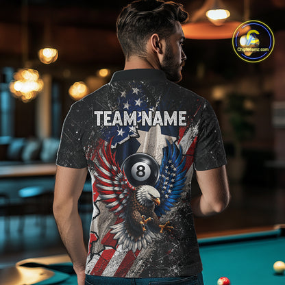 Personalized 8 Ball Eagle Billiard Shirt For Men, Patriot Texas - US Flag Pool Team Jersey NYN4162