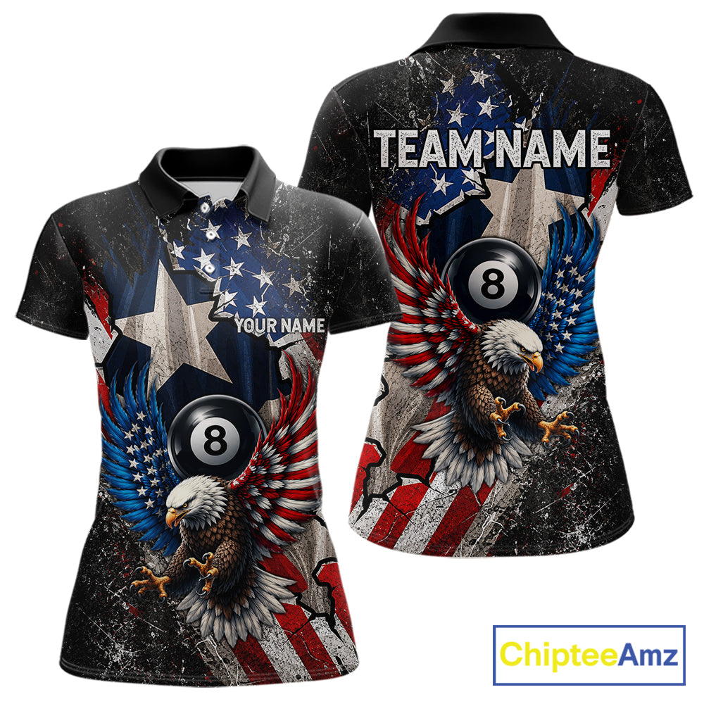 Personalized 8 Ball Eagle Billiard Shirt For Women, Patriot Texas - US Flag Pool Team Jersey NYN4162